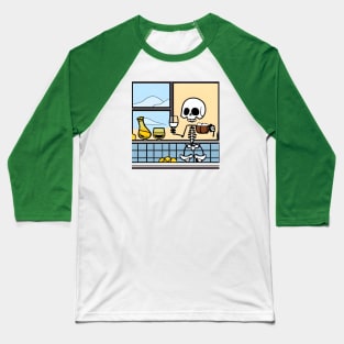 Skeleton in kitchen drinking wine and eating Baseball T-Shirt